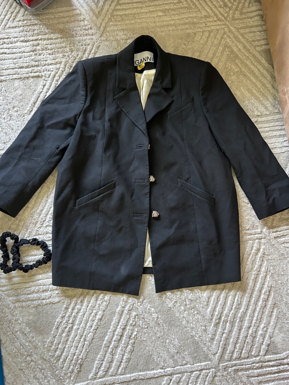 Ganni Black Blazer with Decorative Buttons